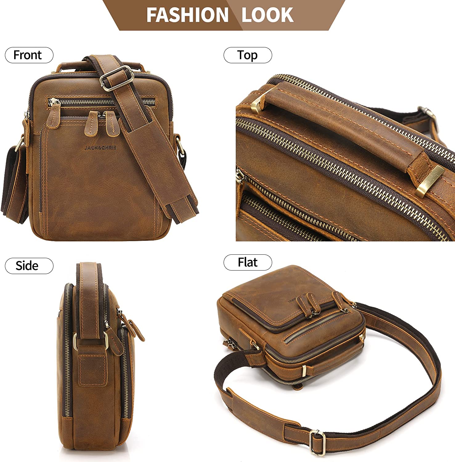 Jack&Chris Leather Messenger Bag for Men, Man Purse Crossbody Bags for Work Business - Image 4